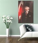 Atatürk Kalpaklı Bayraklı Kanvas Tablo 60x90cm
