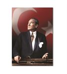 Atatürk Türkiye Bayraklı Kanvas Tablo 20x30cm
