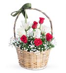 Martha Serisi Kırmızı Beyaz Gül Çiçek Sepeti