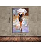 Şemsiyeli Kadın Büyük Boy  Kanvas Tablo 100x150 cm