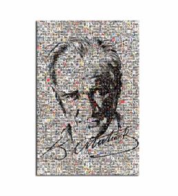 Atatürk ve İmzası Mozaik Kanvas Tablo 20x30cm