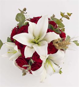 Dekoratif Saksıda Beyaz Lilyum ve Güller