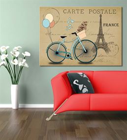 France Mavi Bisiklet 20x30 cm Kanvas Tablo