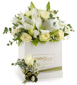 Kutuda Kar Tanesi Beyaz Lilyum ve Gül Çiçeği