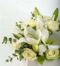 Kutuda Kar Tanesi Beyaz Lilyum ve Gül Çiçeği