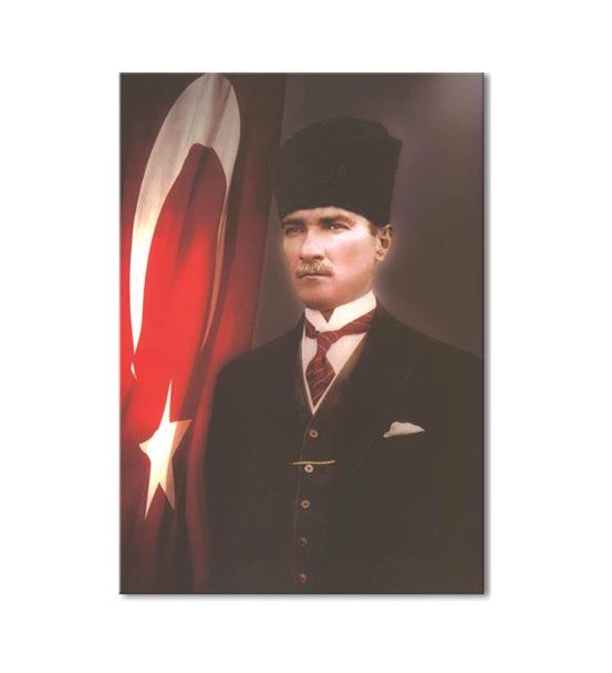 Atatürk Kalpaklı Bayraklı Kanvas Tablo 60x90cm