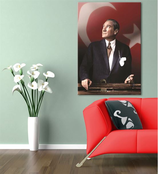 Atatürk Türkiye Bayraklı Kanvas Tablo 35x50cm 