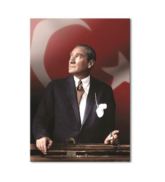 Atatürk Türkiye Bayraklı Kanvas Tablo 50x70cm