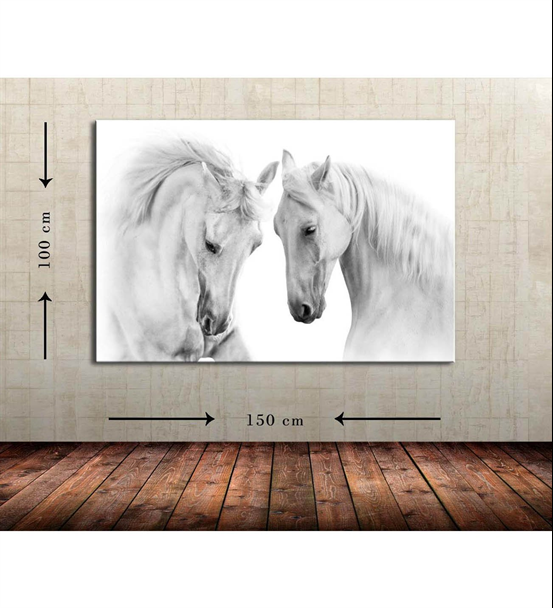 Beyaz Atlar Büyük Boy  Kanvas Tablo 100x150 cm