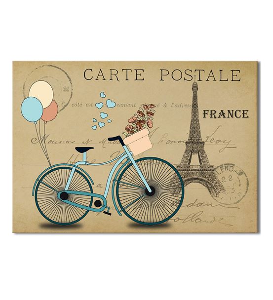 France Mavi Bisiklet Kanvas Tablo 35x50cm