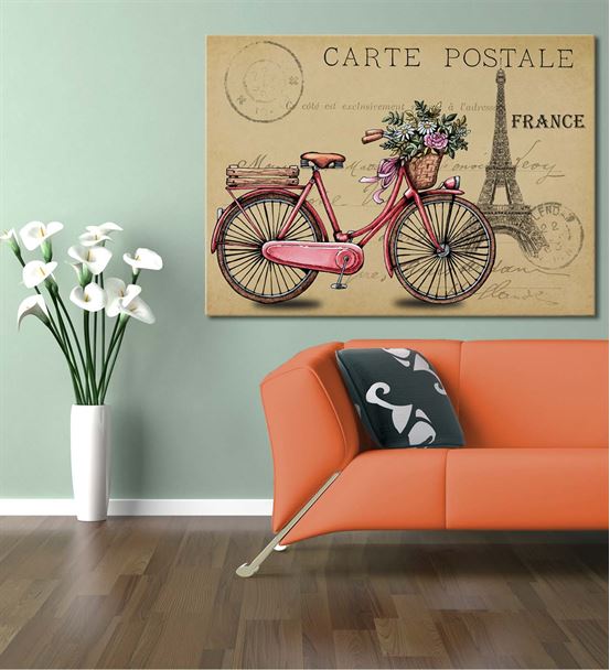 France Pembe Bisiklet Kanvas Tablo 50x70cm