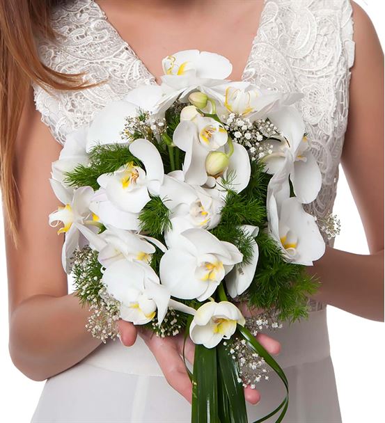 Gösterişli Beyaz Orkideler Gelin Buketi Çiçeği