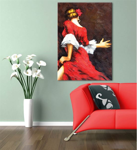 Kırmızı Elbiseli Dansçı Kadın Kanvas Tablo 35x50cm