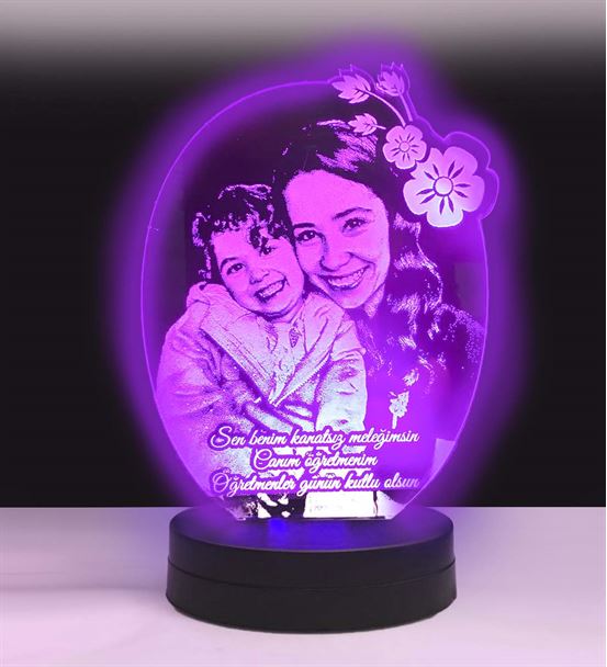 Kişiye Özel 3D Oval Çiçek Led Gece Lambası