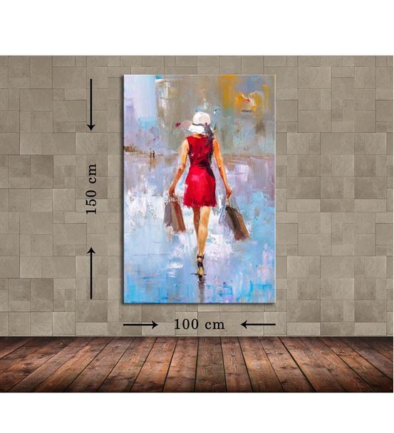 Şapkalı Kadın Büyük Boy  Kanvas Tablo 100x150 cm