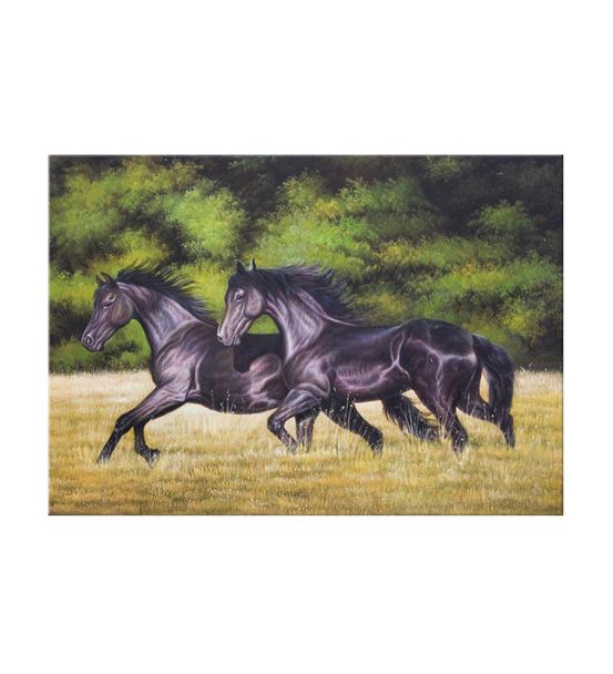 Siyah Koşan Atlar Kanvas Tablo 50X70cm 