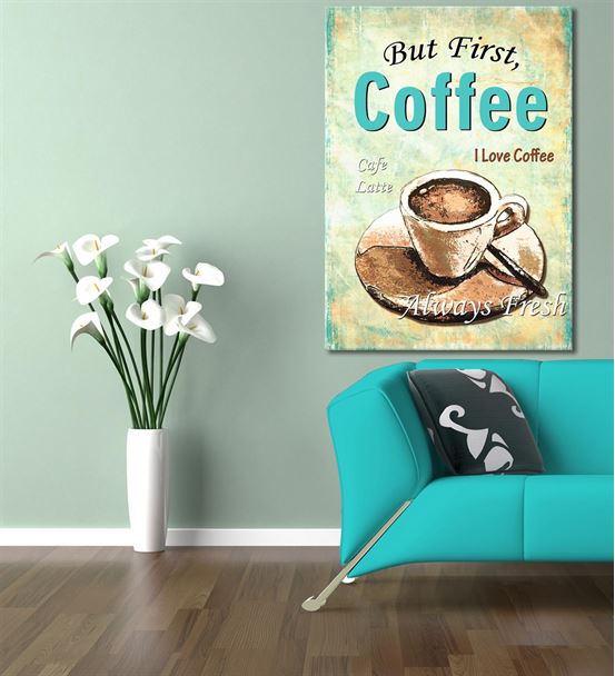 Vintage Coffee Latte Kanvas Tablo 35x50cm