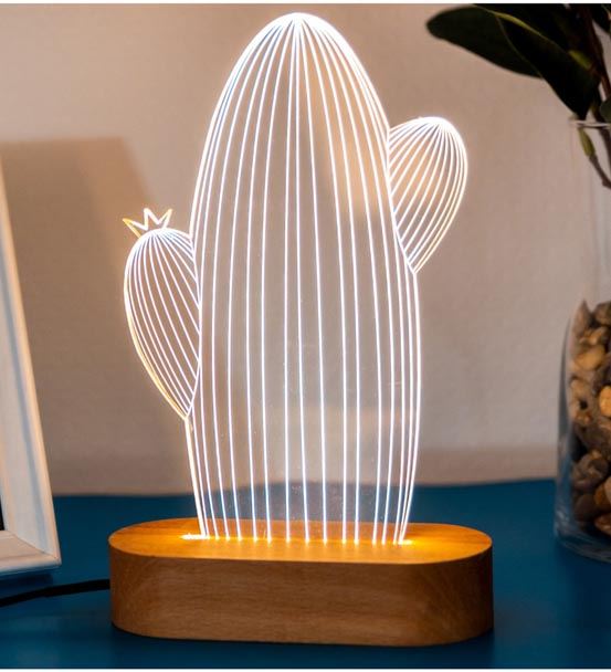 Kaktüs Tasarımlı 3D Led Lamba