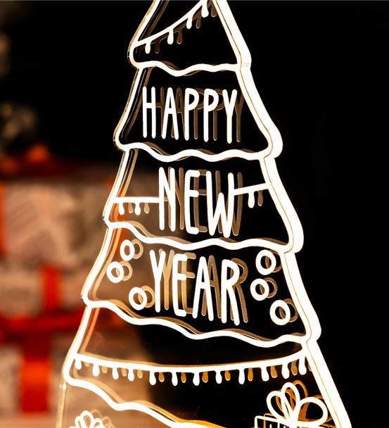 Yılbaşı Ağacı Happy New Year 3D Led Lamba